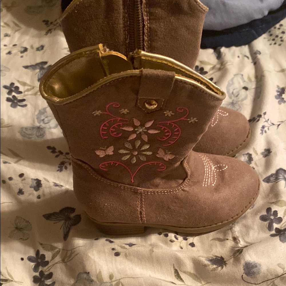 Brown Embroidered Kids' Boots